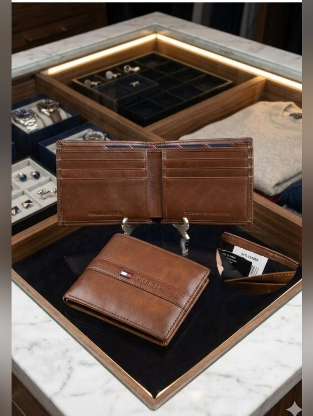 Tommy Hilfiger Men's Leather Ranger Bifold Wallet Brown RFID Blocking 31TL22X062